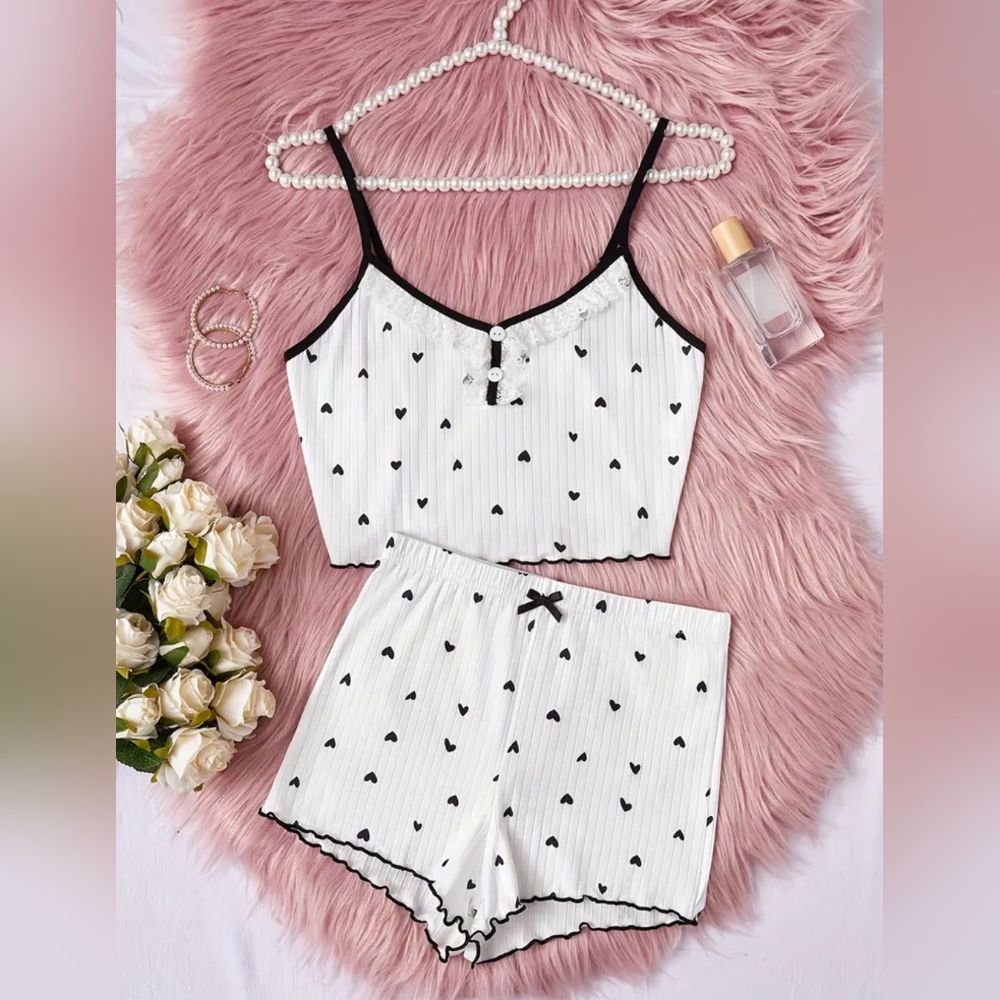 🖤 Heart Print Sleepwear Set